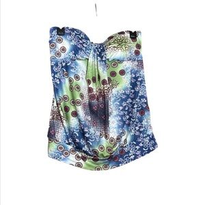 1955 vintage Strapless Blue and Green Patterned Top size large